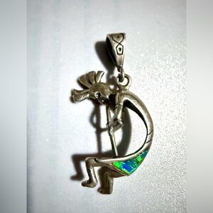 Sterling Silver vintage Kokopelli Pendant with opal Inlay!!!